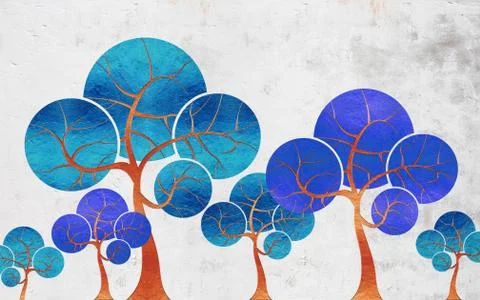 Gray grunge background, abstract trees with spherical branches Stock Illustration