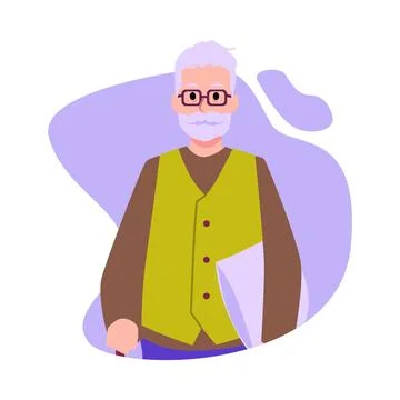 Gray-haired bearded man holding pillow flat style, vector illustration Stock Illustration