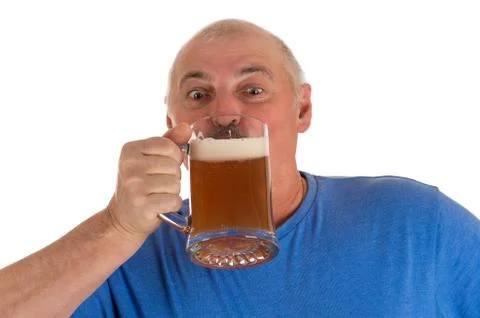 Gray haired man drinking beer Stock Photos