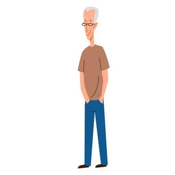 A gray-haired thin man with his hands in his pockets. Stock Illustration