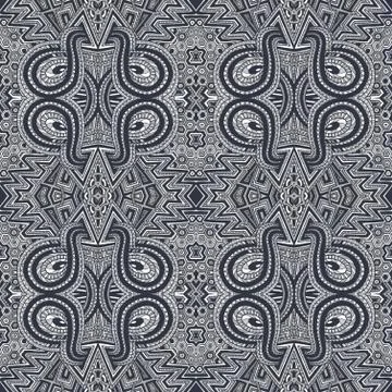 Gray hand drawn psychedelic zentangle pattern. Stock Illustration