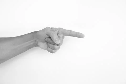 Gray hand pointing white background. Stock Photos