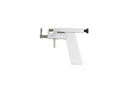 Gray Handheld Ear piercing gun Tool With Silver Nozzle Isolated On White Backgro Stock Photos