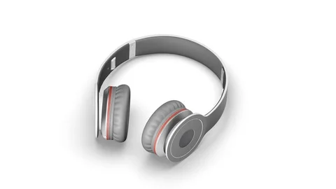 Gray headphones on white 3d render Isometric view Stock Footage 100988342