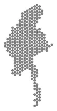 Gray Hexagon Myanmar Map Stock Illustration