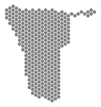 Gray Hexagon Namibia Map Stock Illustration