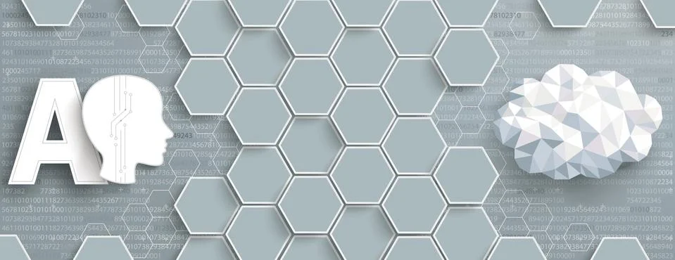 Gray Hexagon Structure AI Data Cloud Header Stock Illustration
