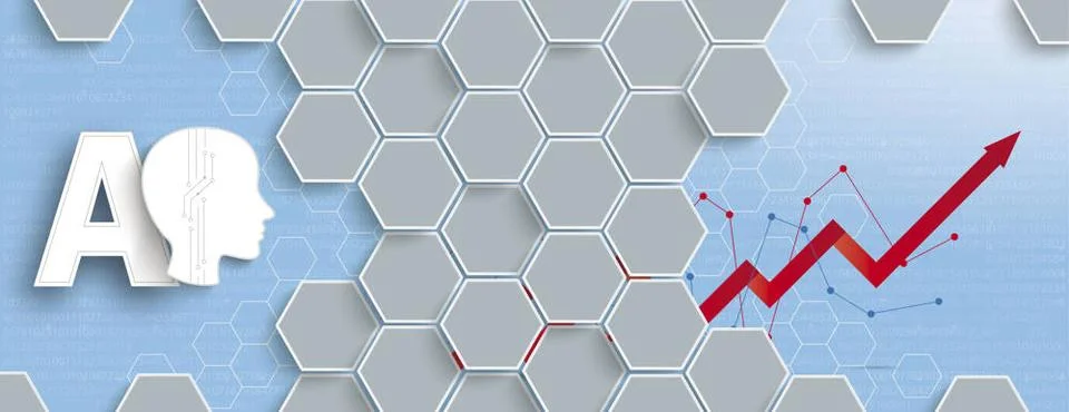Gray Hexagon Structure AI Data Growth Chart Header Hexagon structure with ... Stock Photos