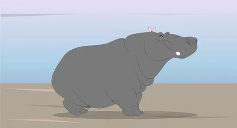 Gray hippo stand on nature, vector Stock-Illustration