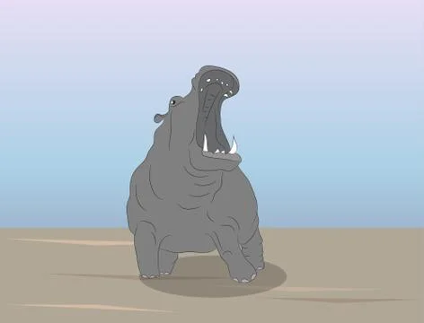 Gray hippo stand on nature, vector Stock Illustration