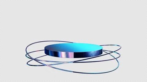 Gray holographic podium with three thin rings floating in the air on a Stock Footage 289773115