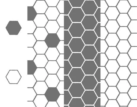 Gray honeycomb set seamless pattern, abstract line drawing. doodle style ha.. Stock Illustration