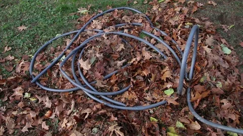 Gray Hose in Leaf Pile Stock Footage 73785677