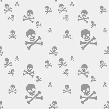 Gray human skull with two crossed bones on a white background Illustrazione stock