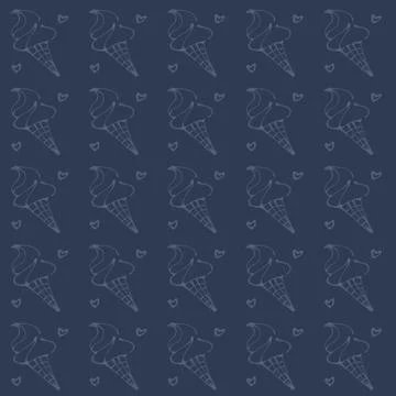 Gray Ice Cream Cone Pattern on Dark Blue Stock Illustration
