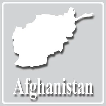 Gray icon with white silhouette of a map and the inscription Afghanistan Stock Illustration