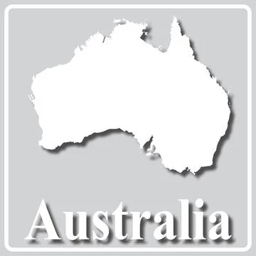 Gray icon with white silhouette of a map and the inscription Australia Stock Illustration