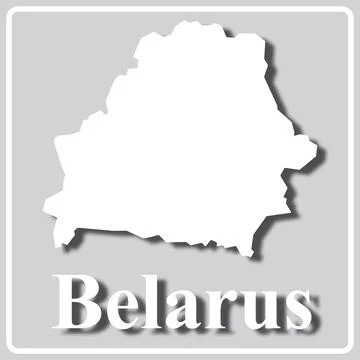 Gray icon with white silhouette of a map and the inscription Belarus Stock Illustration