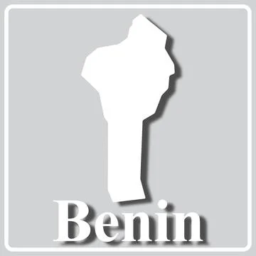 Gray icon with white silhouette of a map and the inscription Benin Stock Illustration