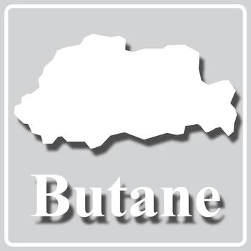 Gray icon with white silhouette of a map and the inscription Butane Stock Illustration