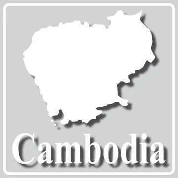 Gray icon with white silhouette of a map and the inscription Cambodia Stock Illustration