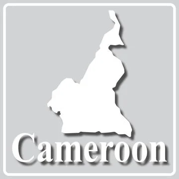 Gray icon with white silhouette of a map and the inscription Cameroon Stock Illustration