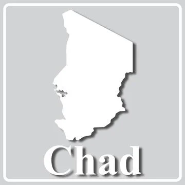 Gray icon with white silhouette of a map and the inscription Chad Stock Illustration