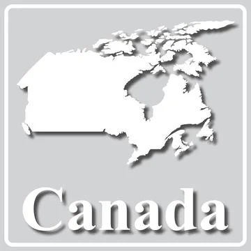 Gray icon with white silhouette of a map and the inscription Canada Stock Illustration