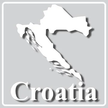Gray icon with white silhouette of a map and the inscription Croatia Stock Illustration