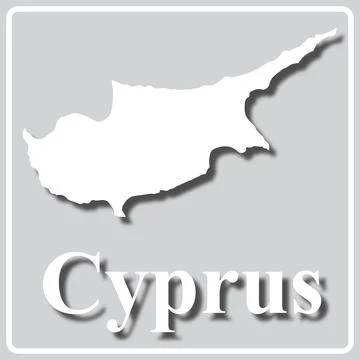 Gray icon with white silhouette of a map and the inscription Cyprus Stock Illustration