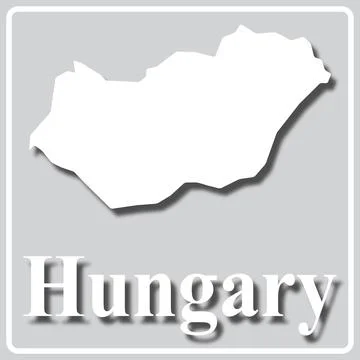 Gray icon with white silhouette of a map Hungary Stock Illustration