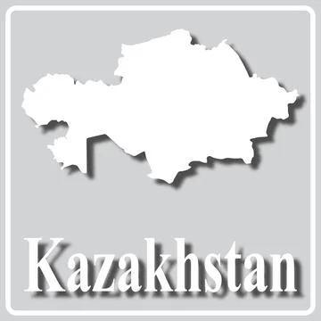 Gray icon with white silhouette of a map Kazakhstan Stock Illustration