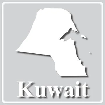 Gray icon with white silhouette of a map Kuwait Stock Illustration