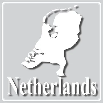 Gray icon with white silhouette of a map Netherlands Stock Illustration