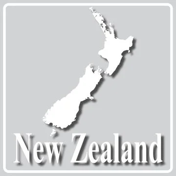 Gray icon with white silhouette of a map New Zealand Stock Illustration