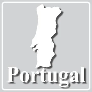 Gray icon with white silhouette of a map Portugal Stock Illustration