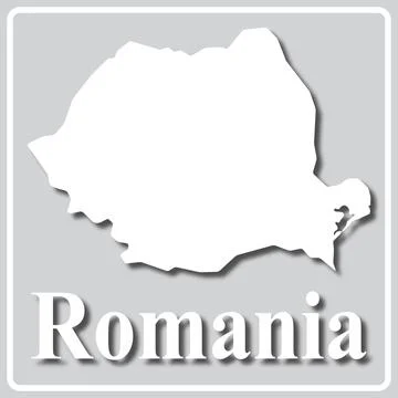 Gray icon with white silhouette of a map Romania Stock Illustration