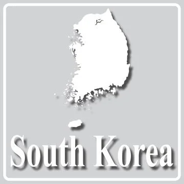 Gray icon with white silhouette of a map South Korea Stock Illustration