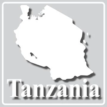 Gray icon with white silhouette of a map Tanzania Stock Illustration