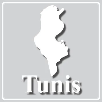 Gray icon with white silhouette of a map Tunis Stock Illustration