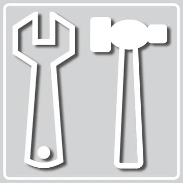 Gray icon with white silhouette of tool Stock Illustration