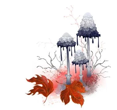 Gray ink mushrooms Stock Illustration