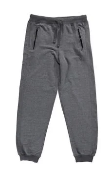 Gray jogging pants. Isolated image on a white background. Stock Photos