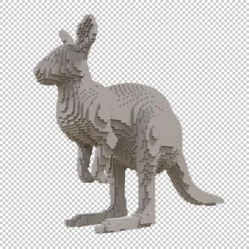 Gray kangaroo statue from plastic blocks on a transparent background. Stock Illustration