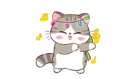 Gray Kitten Dancing Animation with Flashing Lights - White Background Stock Footage 282789544