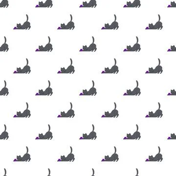 Gray kitten playing with yarn seamless pattern background Stock Illustration