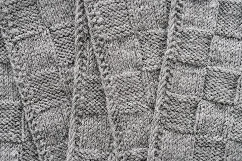 Gray knitted wool pattern texture background. Handmade Knitwear. Stock Photos