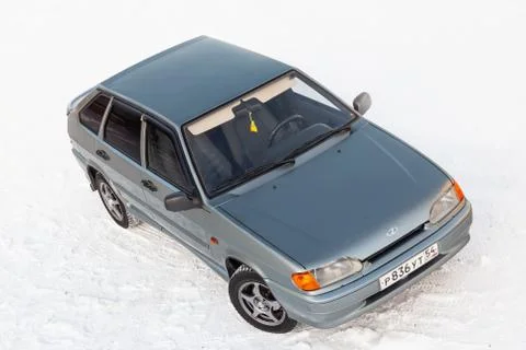 Gray lada 2114 front view with dark gray interior in excellent condition in a Stock Photos