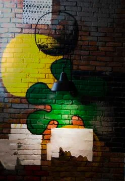 Gray lantern on the background of the painted wall Stock Photos