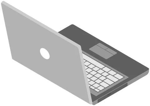 Gray laptop isolated on white background back view. Modern digital device for Illustrazione stock